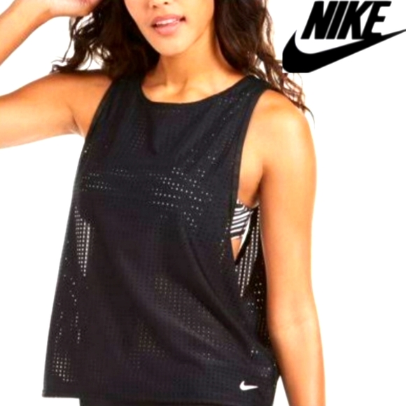 Nike Sport Mesh Layered Tankini Bathing Suit Set Black/Stripes Size S/M NWT NEW - Picture 4 of 15